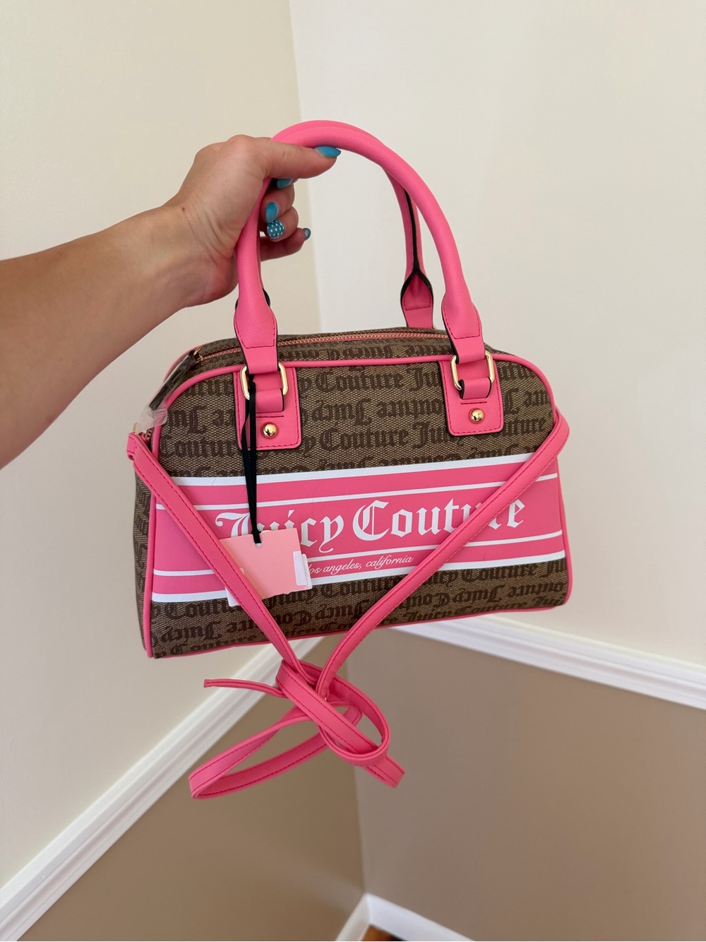 Juicy Couture Pink and Brown Logo Satchel - Picture 2 of 6